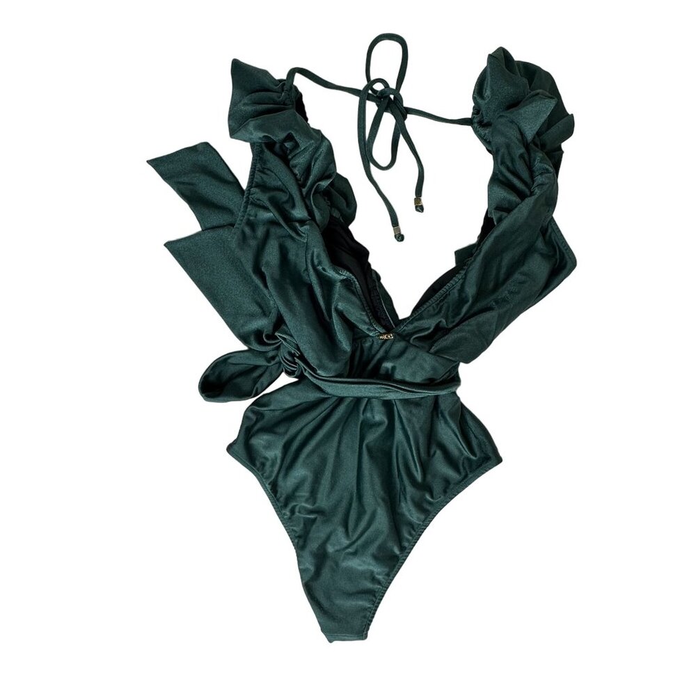 PatBO Dark Green Ruffle One Piece Swimsuit - Picture 2 of 9